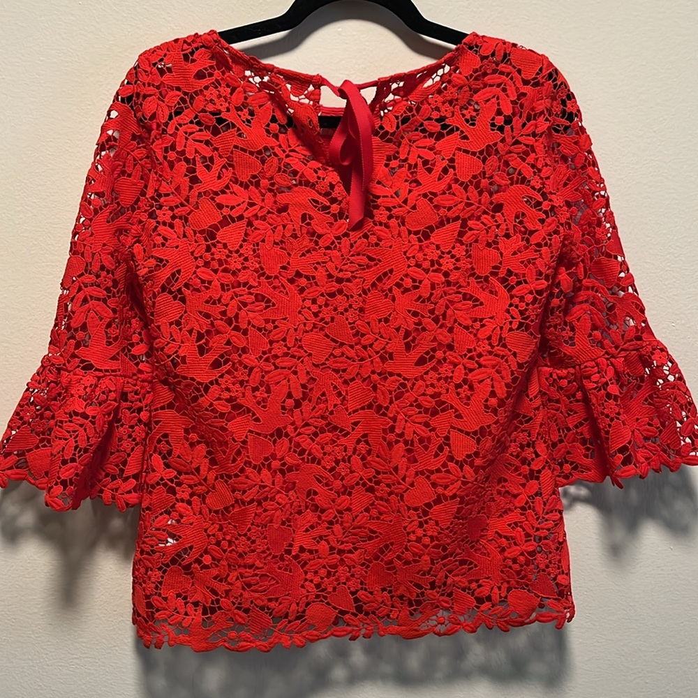 BODEN Red Heart Dove Brittany Lace Top Blouse, Red, Size 4 - Picture 8 of 12